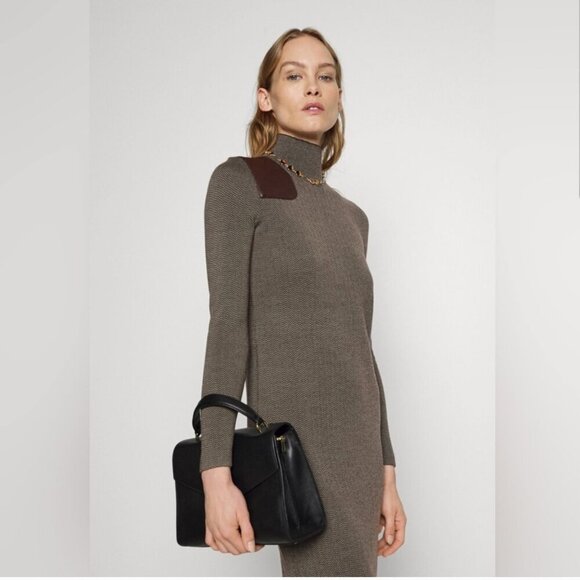 Lauren Ralph Lauren Faux Leather Trim 100% Merino Wool Sweaterdress Sz. 1X - Picture 2 of 16